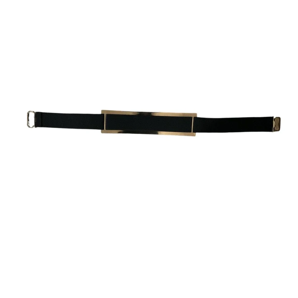 Womens Gold Tone Metallic Bar Elastic Waist‎ Belt Accent Accessory